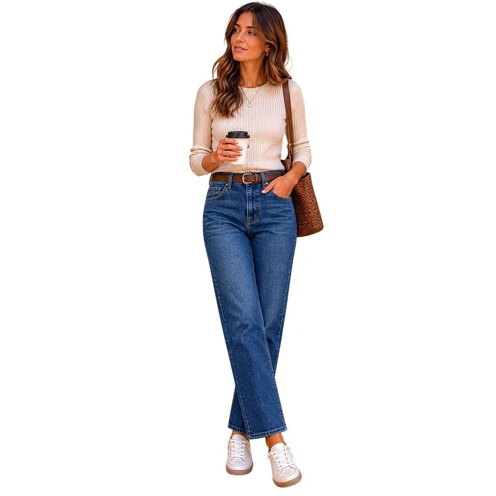 Sézane Brut Sexy High Waist Straight Leg Jeans Bleu Denim Organic Cotton NWT T26